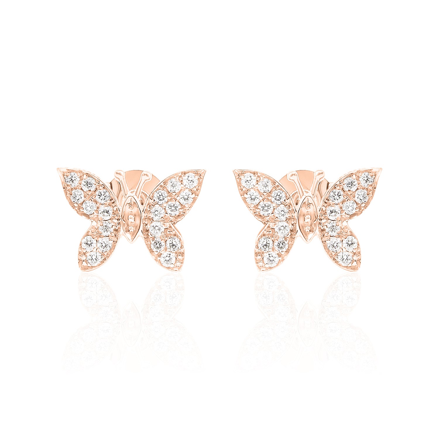 butterfly diamond earrings. Rose gold.