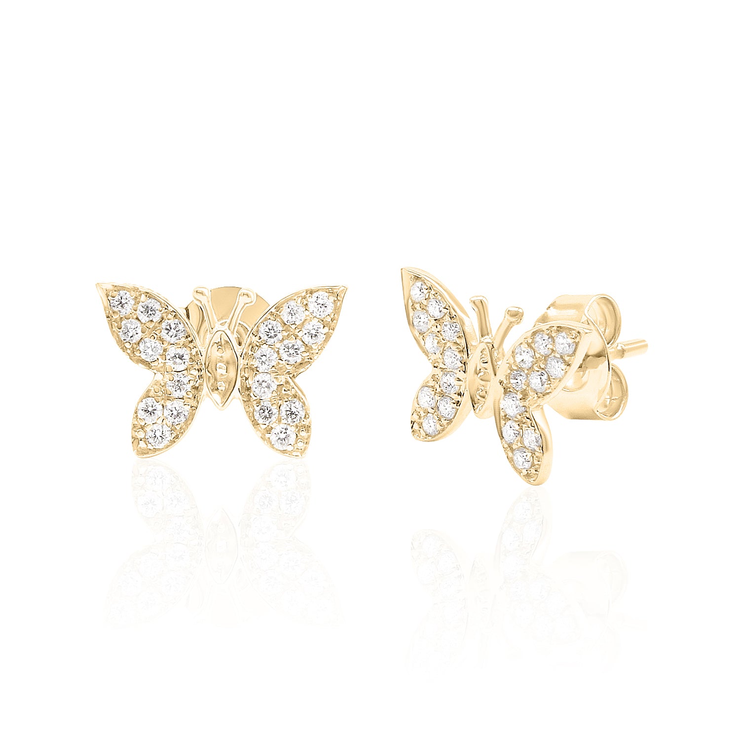 butterfly diamond earrings. Yellow Gold