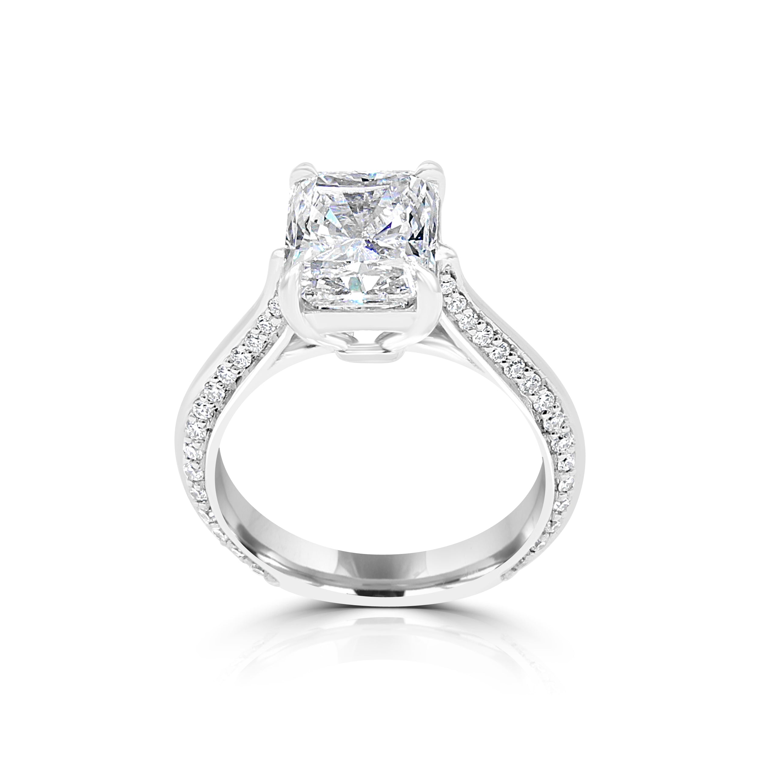 Radiant cut diamond engagement ring. Platinum
