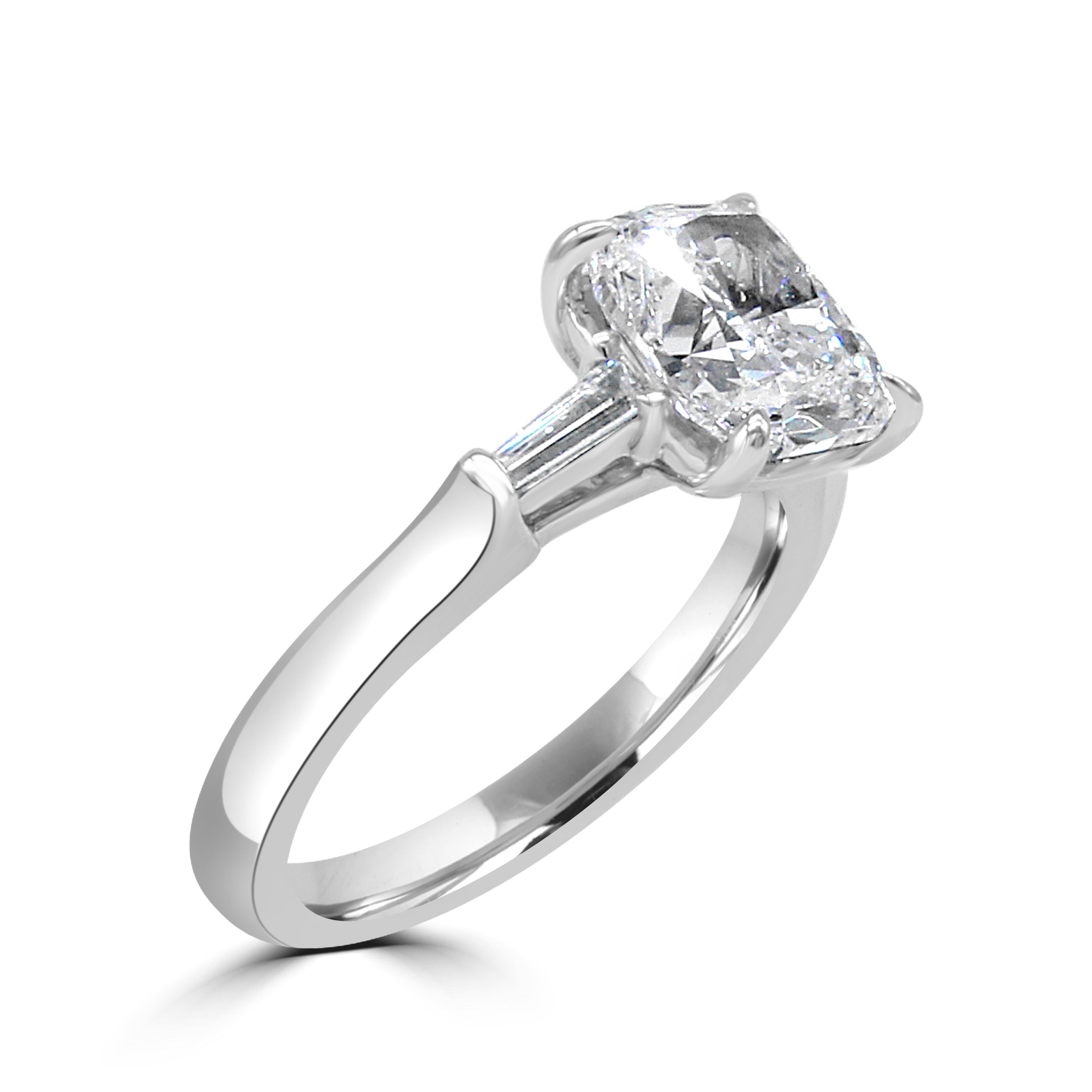cushion cut diamond and tapered baguettes.
