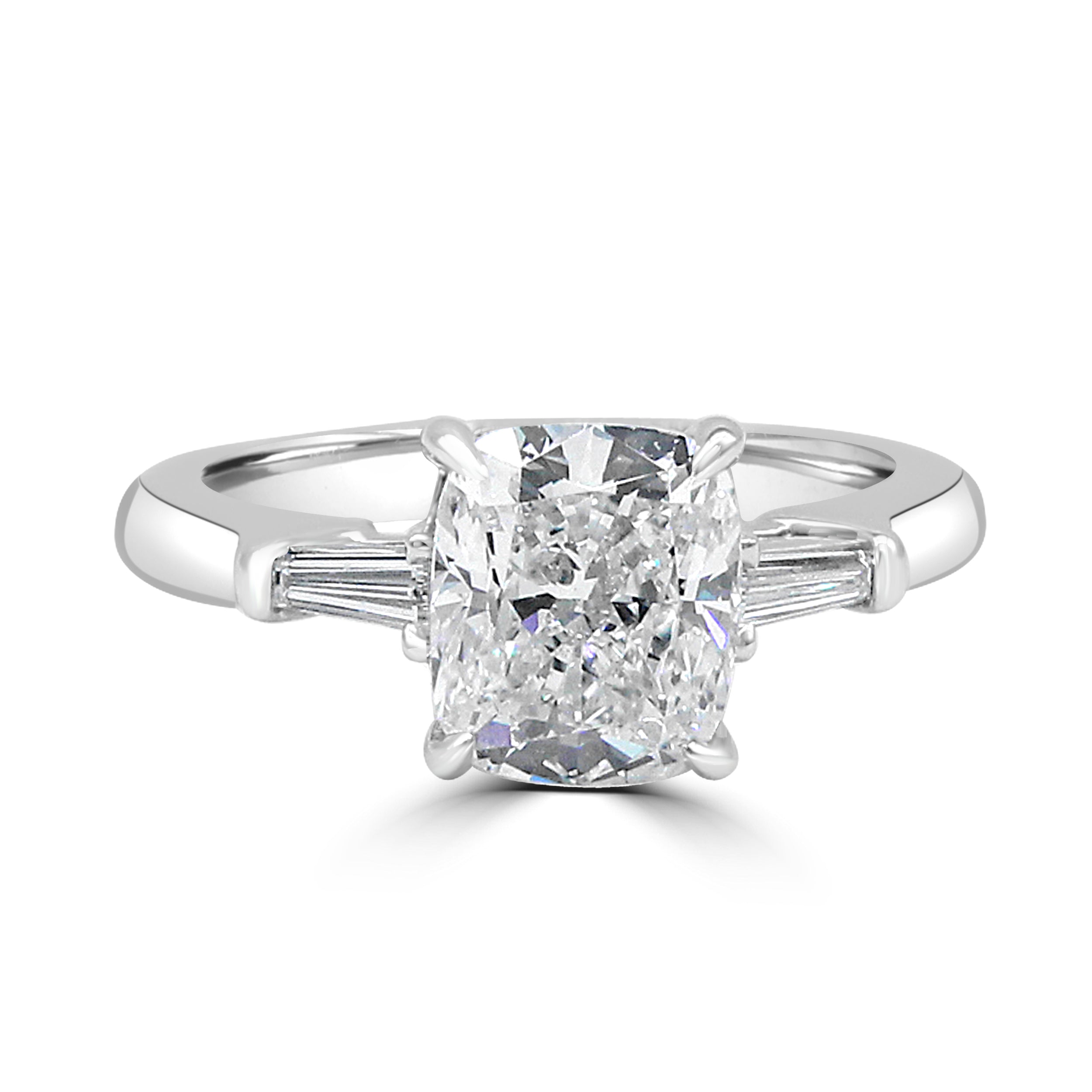 cushion cut diamond and tapered baguettes.