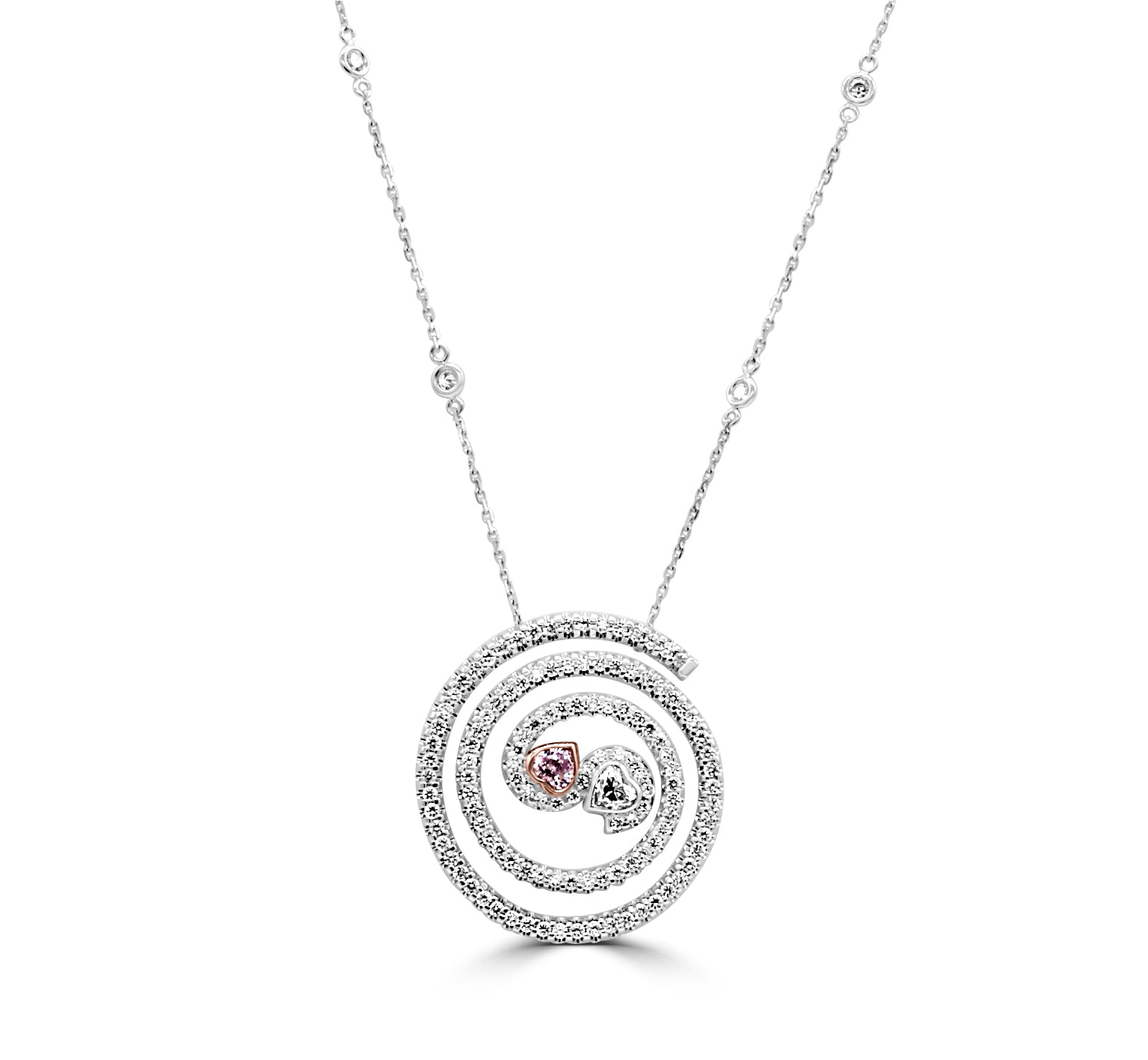 Yin-Yang Heart shape pendant-necklace with Fancy Pink diamond