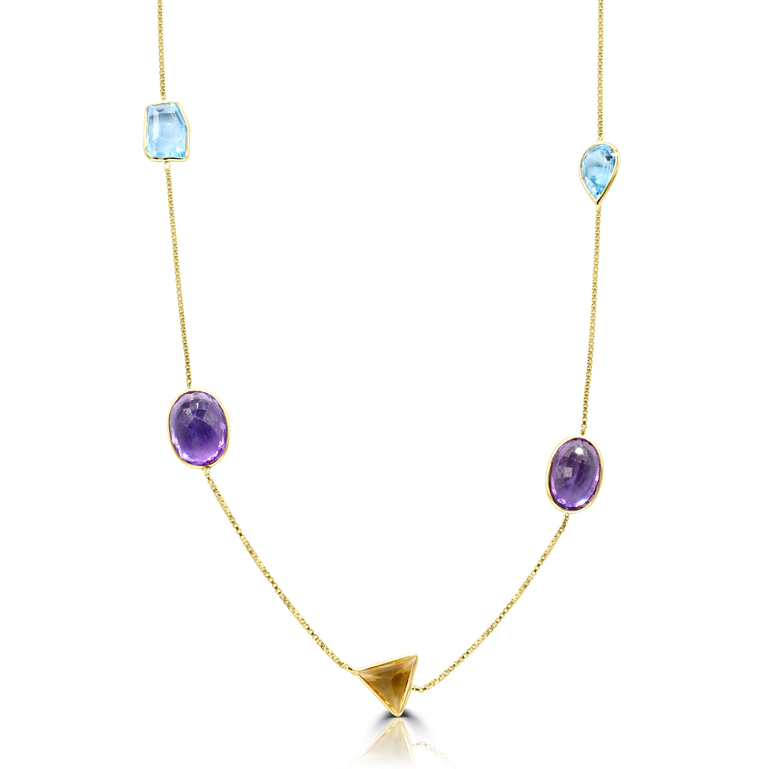 Mixed Colored Gems Long Necklace