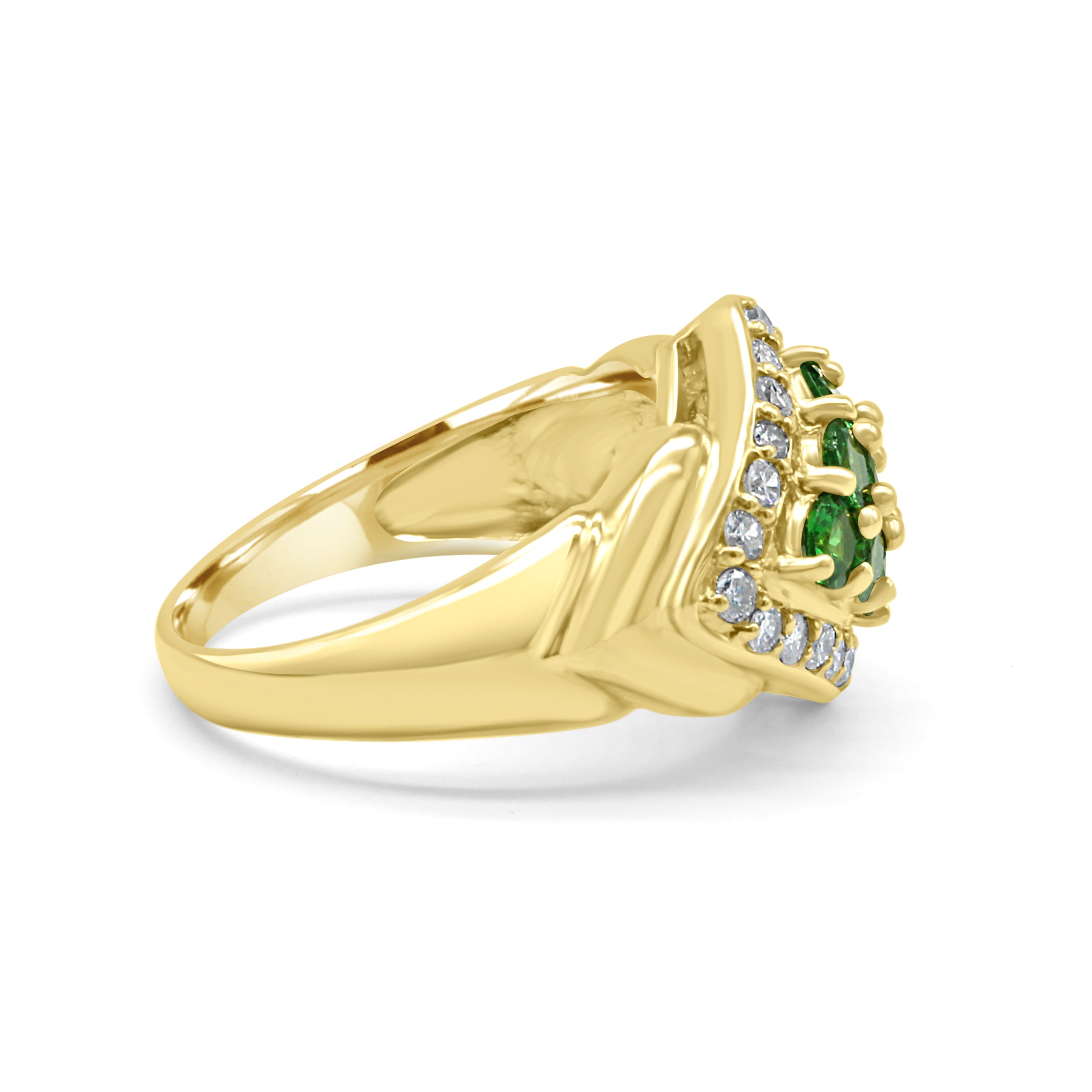yellow gold ring with tsavorite stones and 1/3 ct diamonds