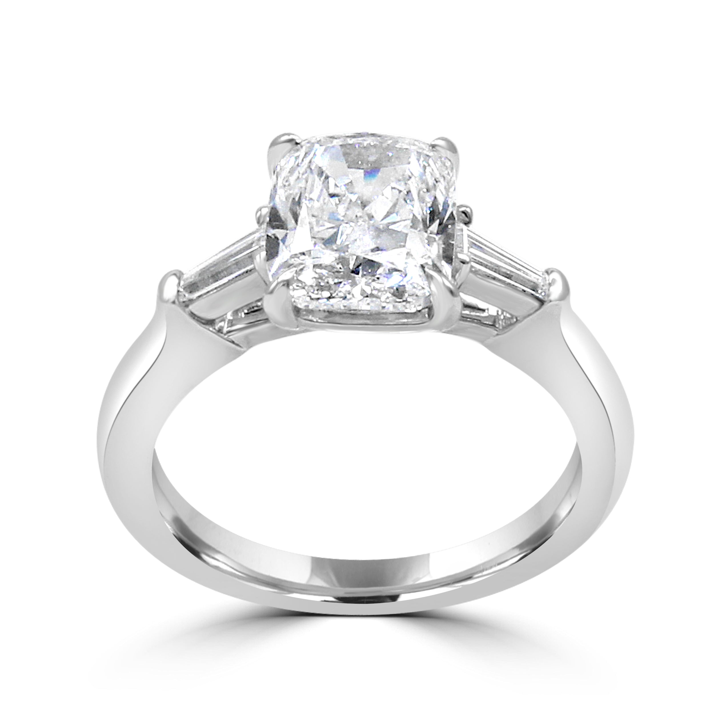 cushion cut diamond and tapered baguettes.
