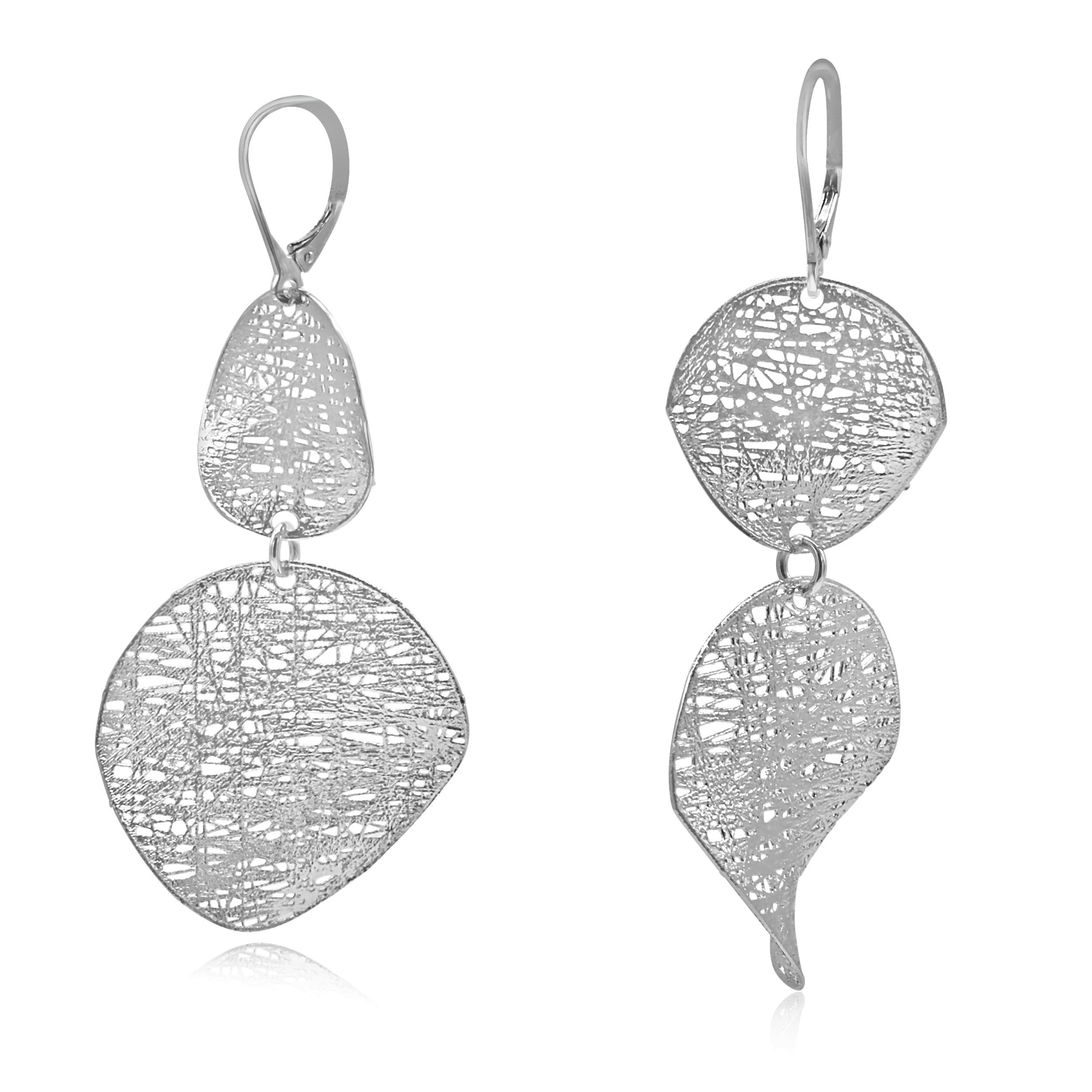 gold leaf thin earrings in white gold