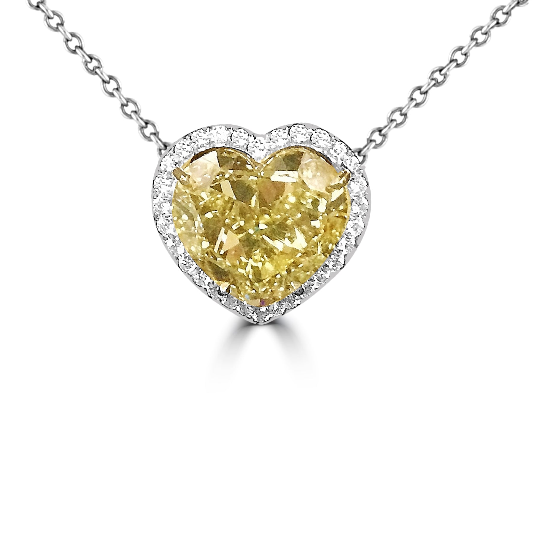 heart shaped yellow diamond surrounded by pave pendent