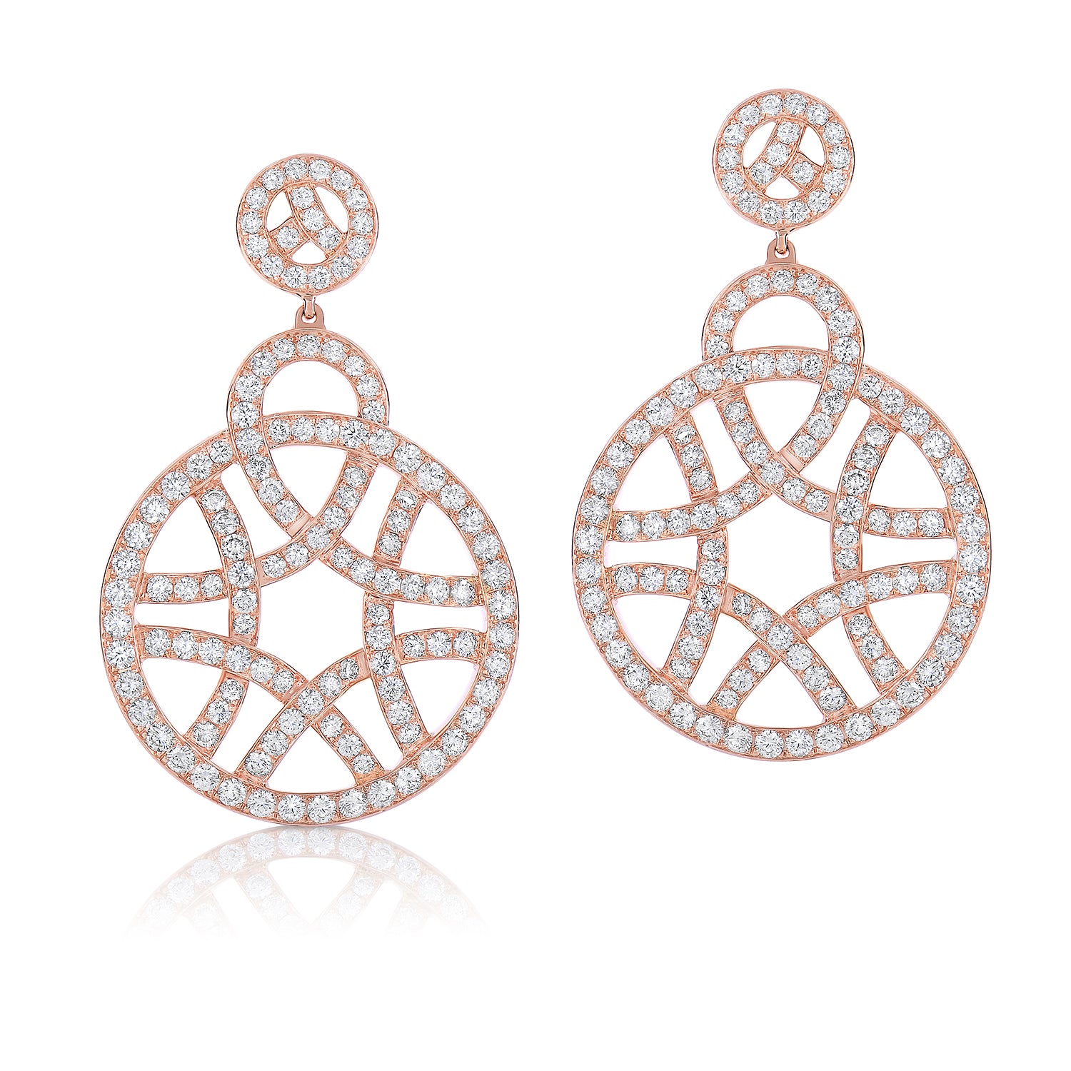 Rose gold circular weave diamond earrings