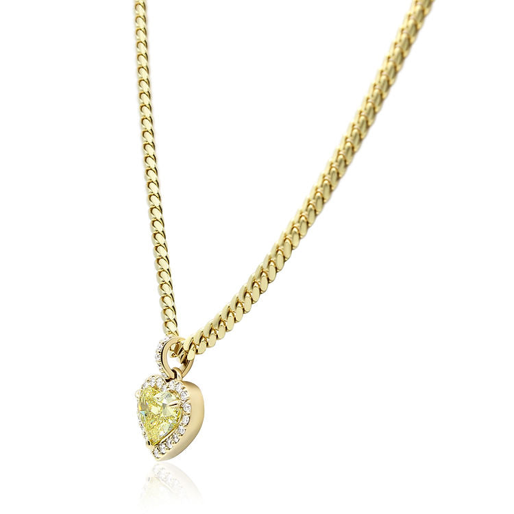 Cuban chain yellow gold with Fancy yellow diamond heart