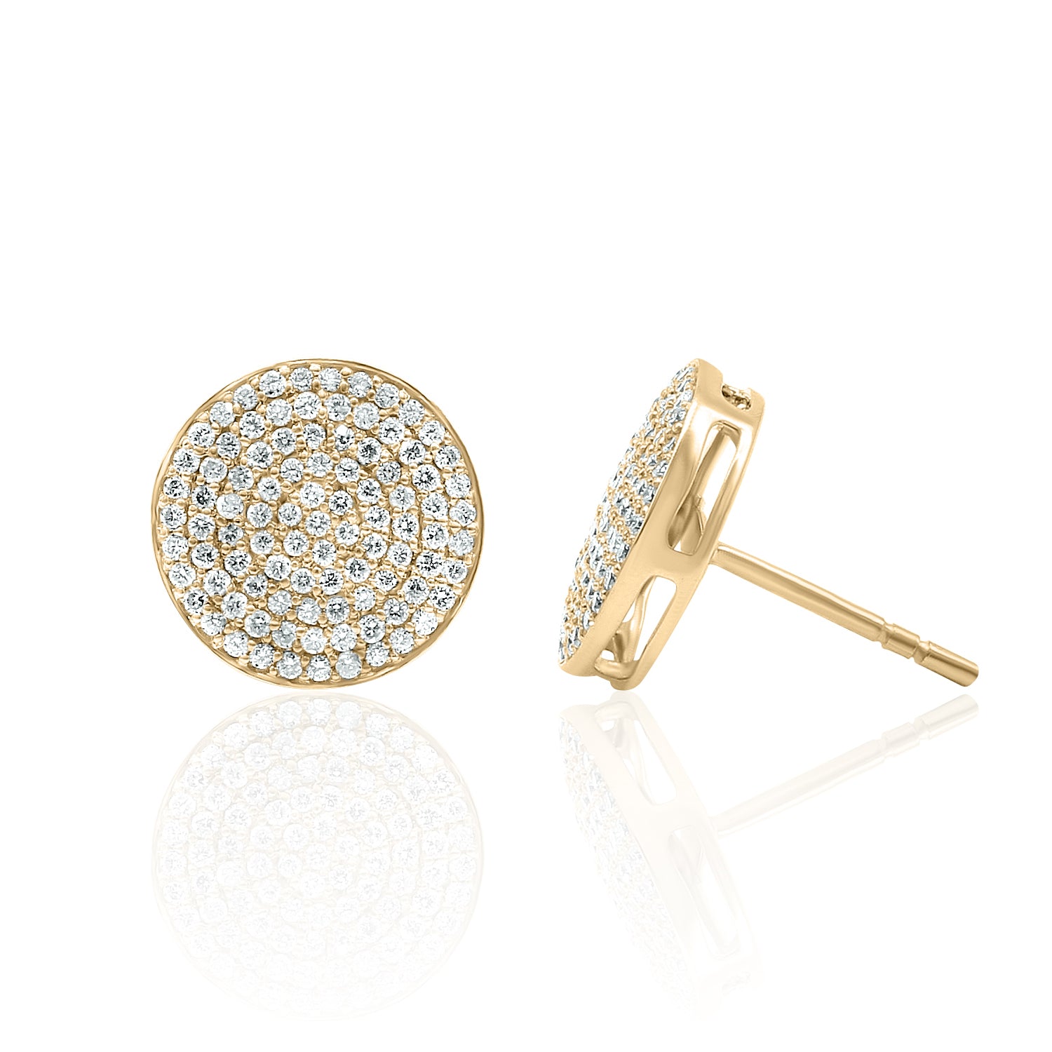 Diamonds all around this disc of gold earrings