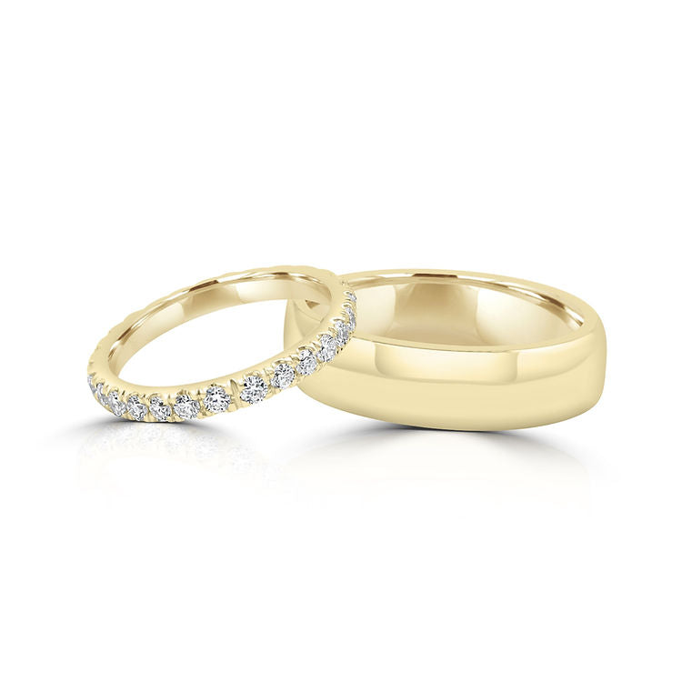 Micro pave eternity band paired with gold band