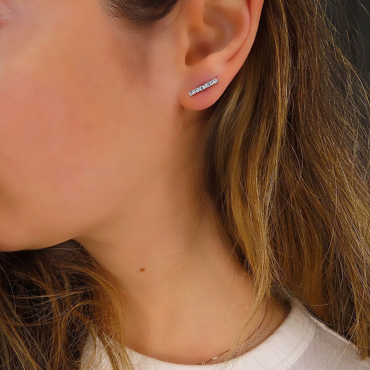 Diamond Gold Ear Bar on model