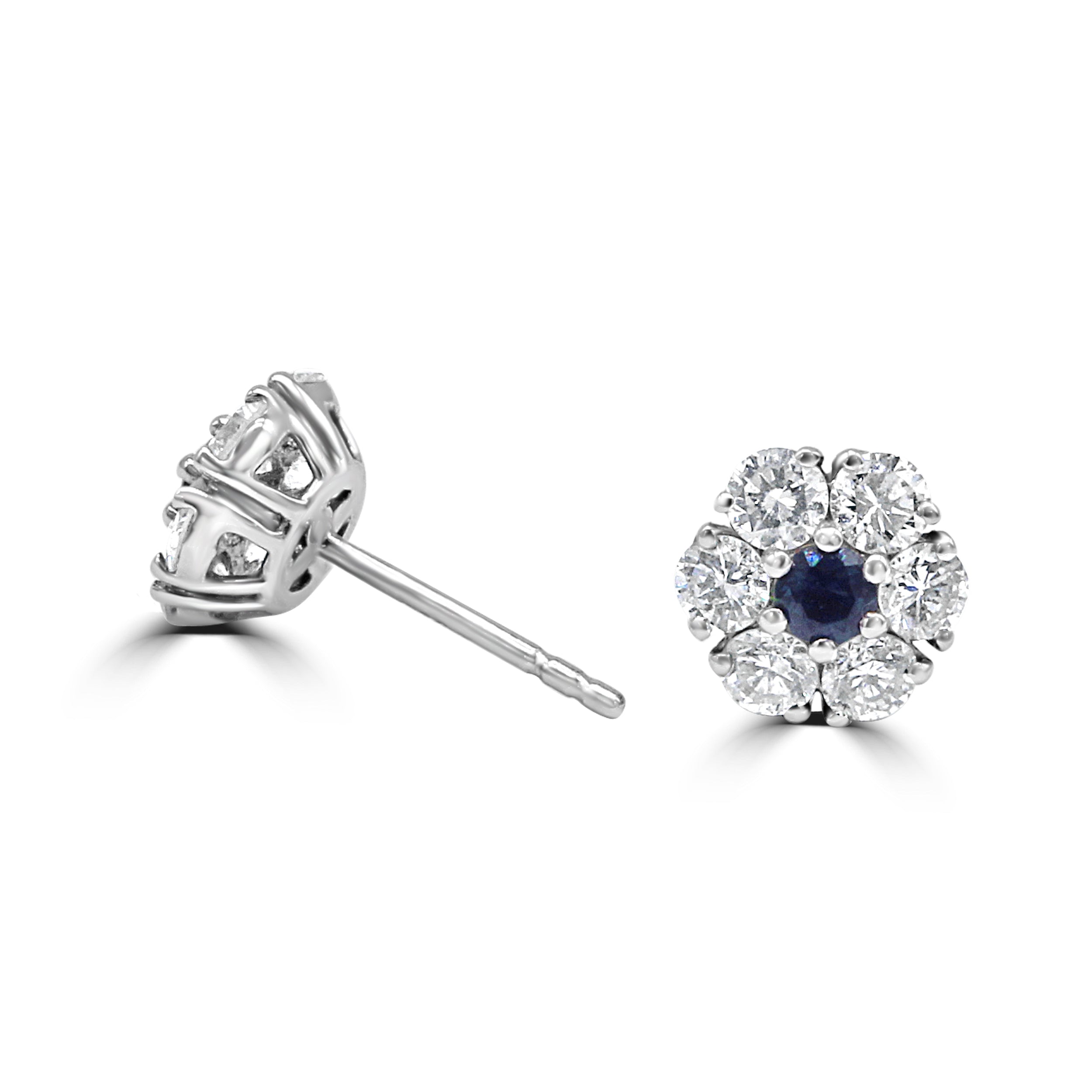 Sophia Diamond and  Sapphire Earrings Flower Motif