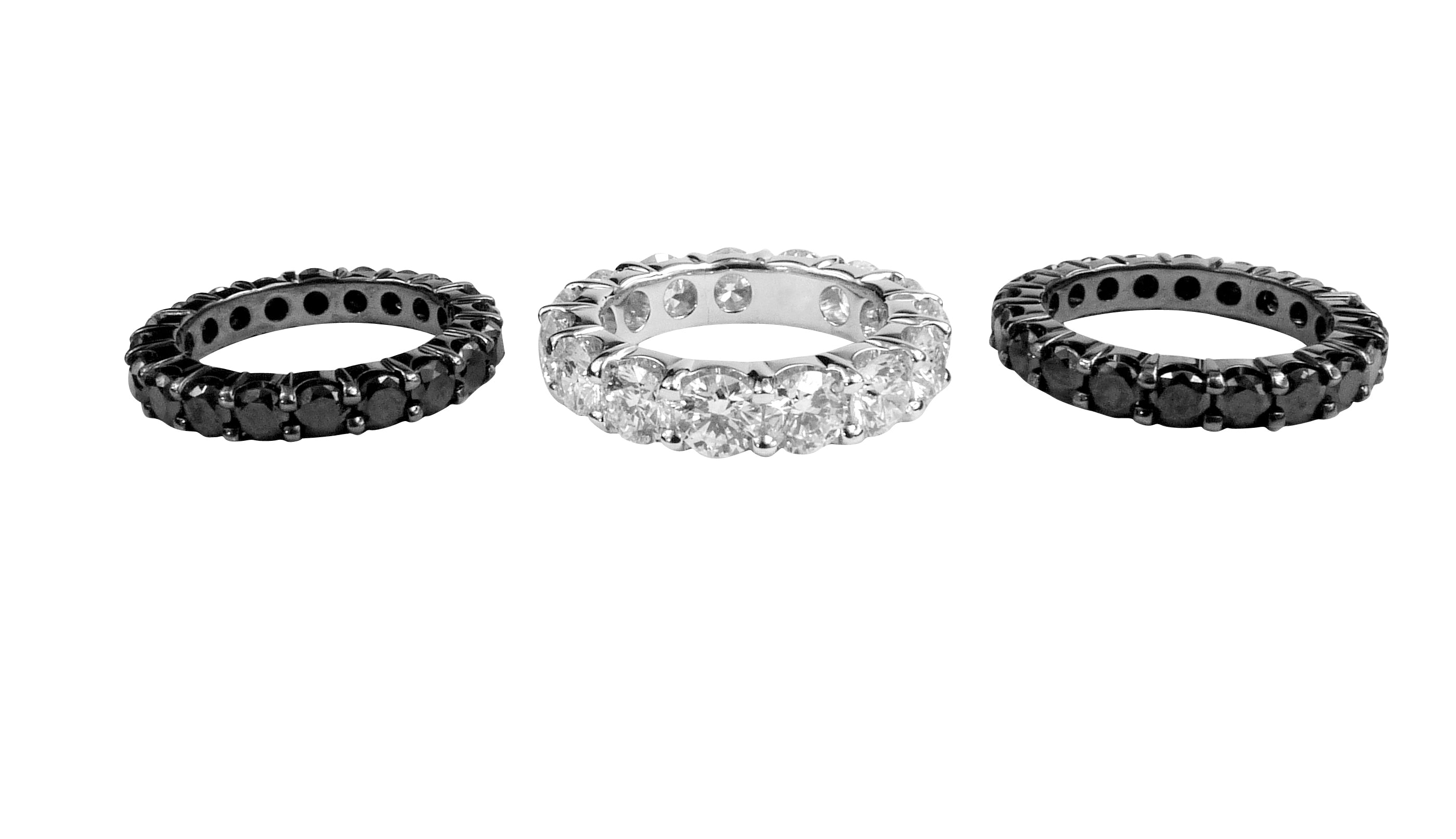 3 separate diamond eternity bands. Black eternity bands.  EF VS eternity band.