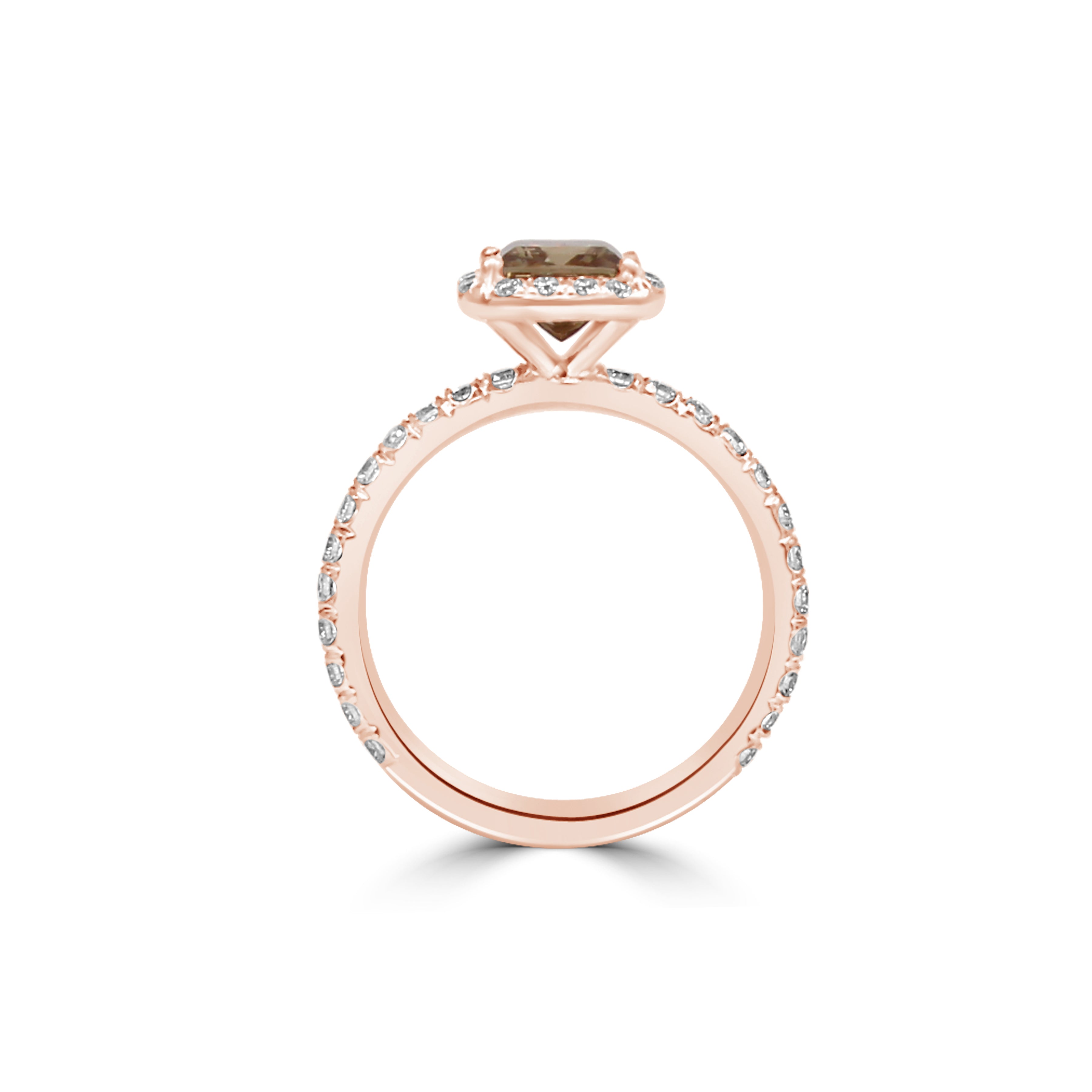 Princess-Cut Chocolate Brown Diamond Halo Pavé Ring in Rose Gold