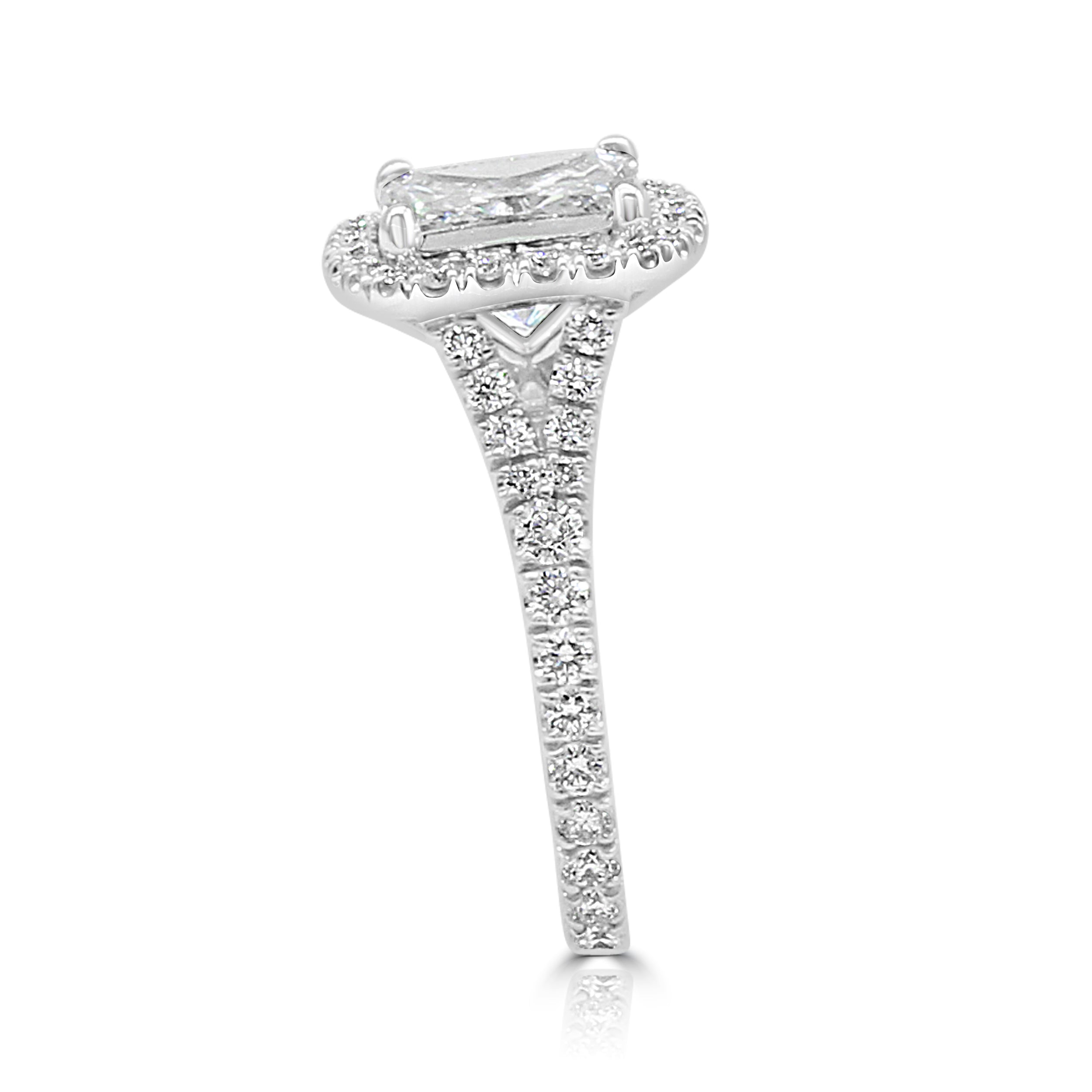 cushion cut diamond with halo and hidden diamonds under with pave diamond band