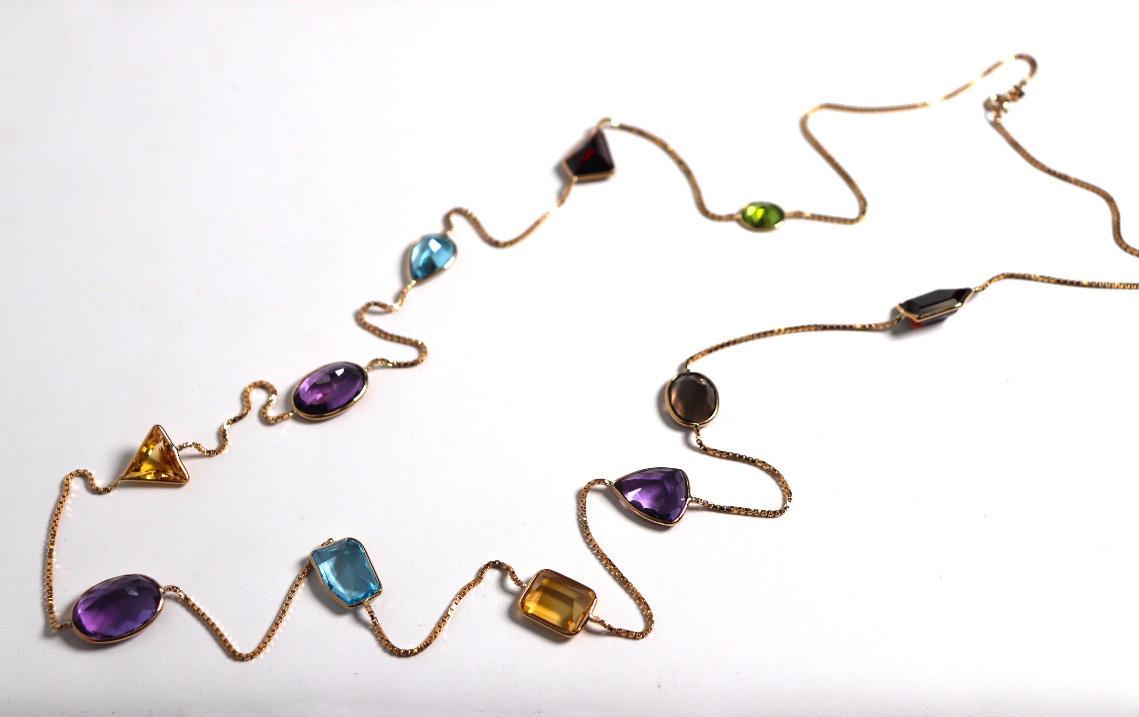 Color Gems Necklace 35" long Yellow Gold