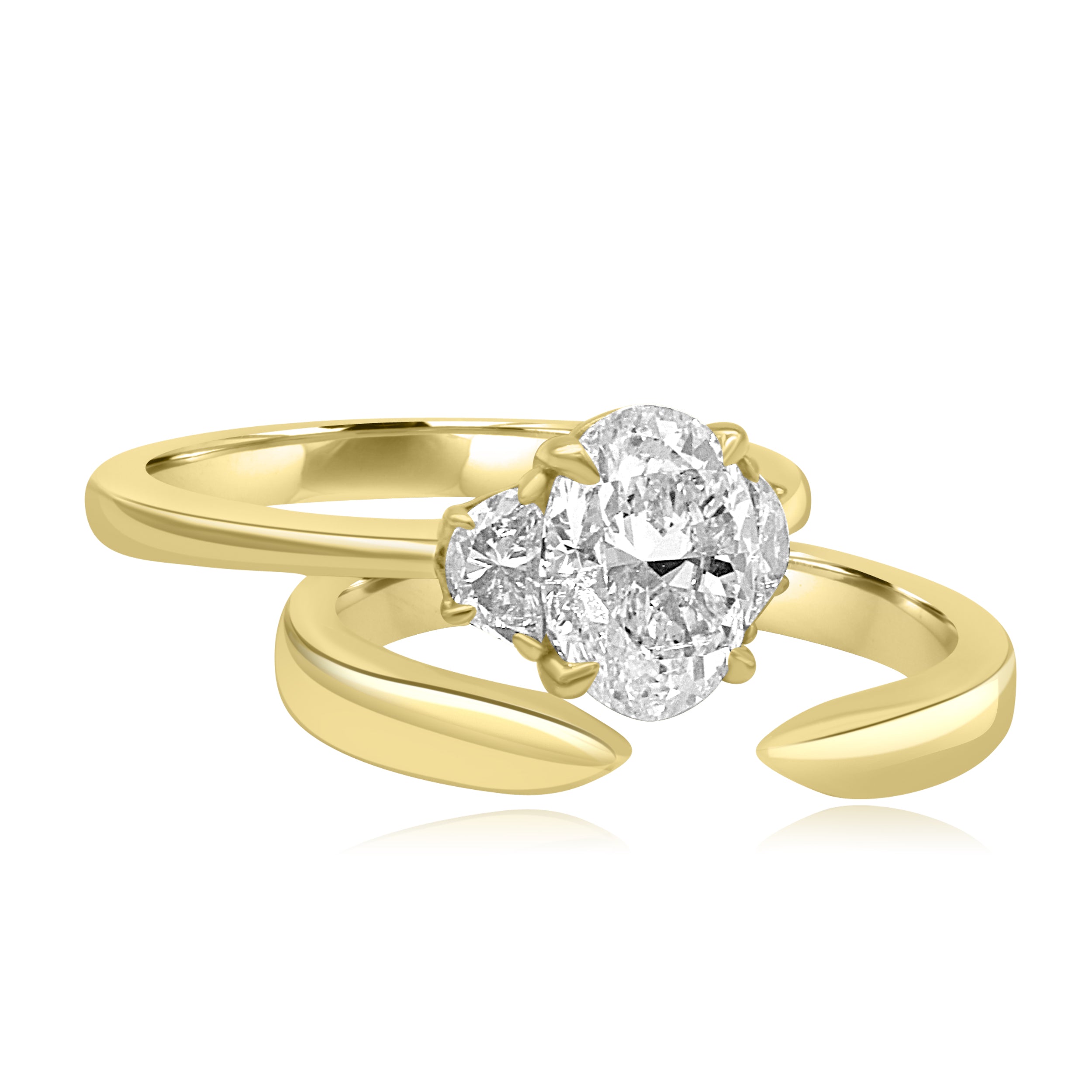 Two-Tone Gold Oval-Cut Diamond Trilogy Ring