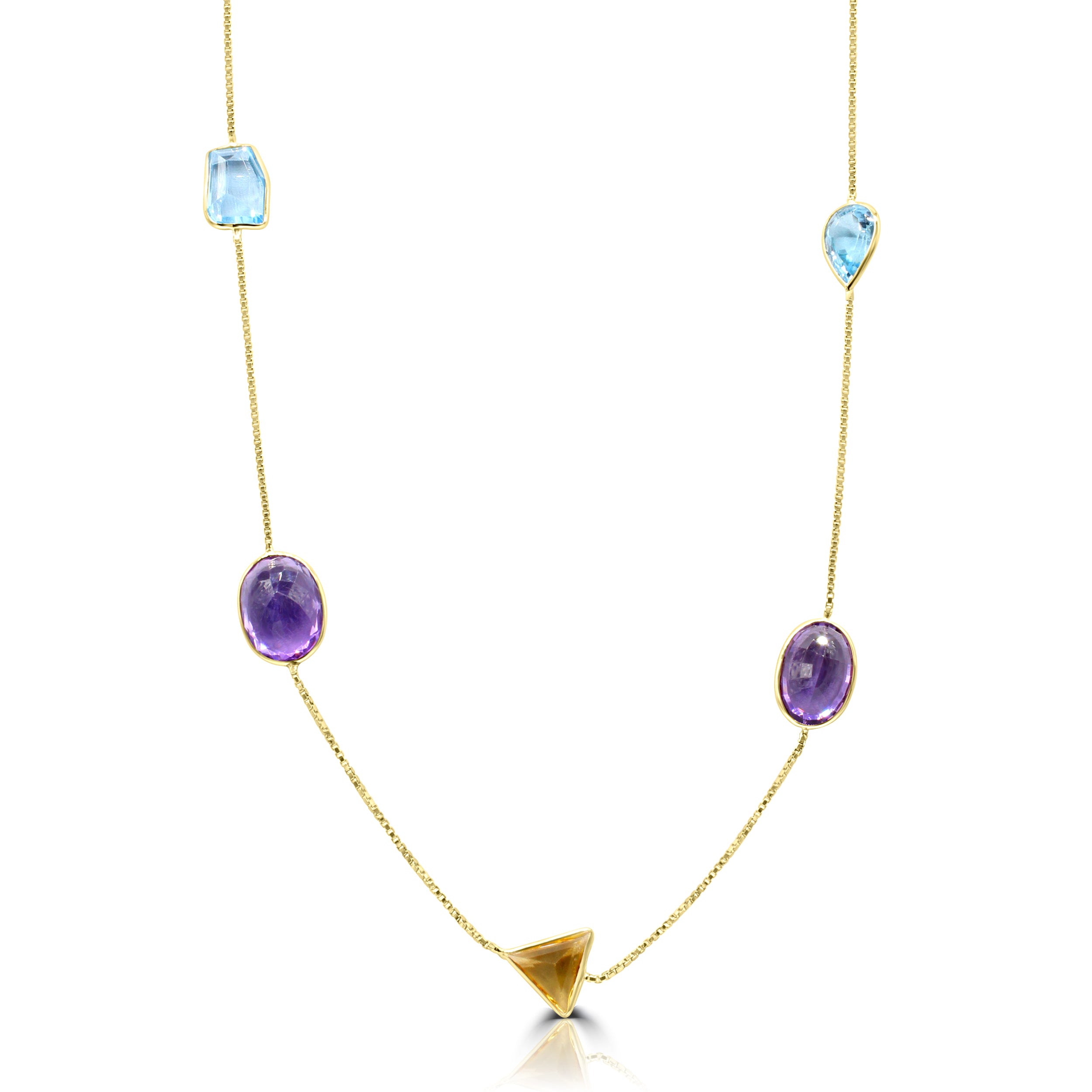 Mixed Colored Gems Long Necklace