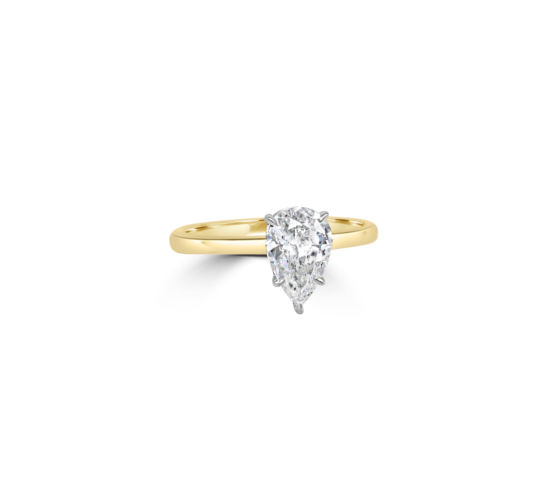 Pear Shape ring with hidden band of diamonds below the stone