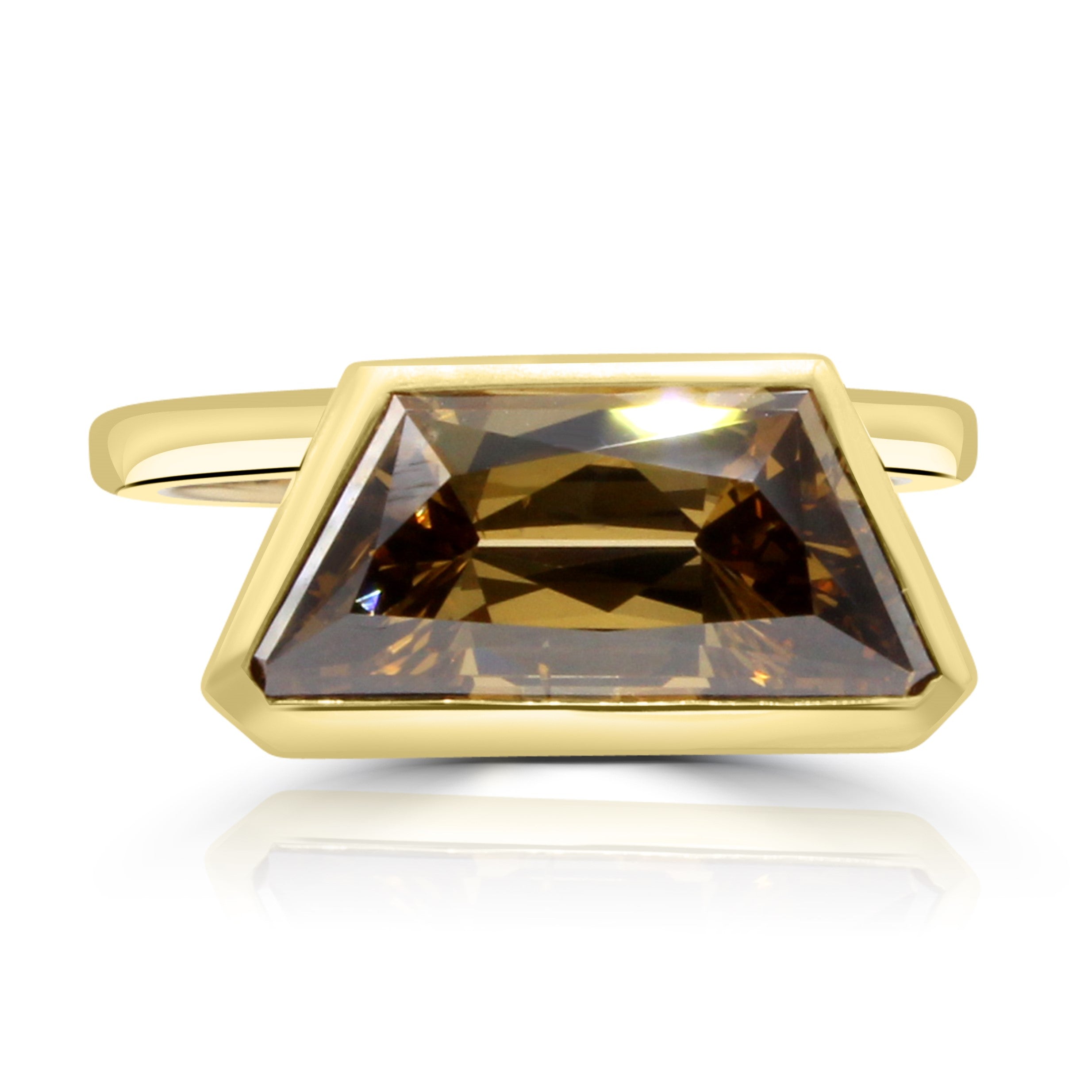 The Pyramid ring's bottom half. Brown diamond bezel set in gold band.