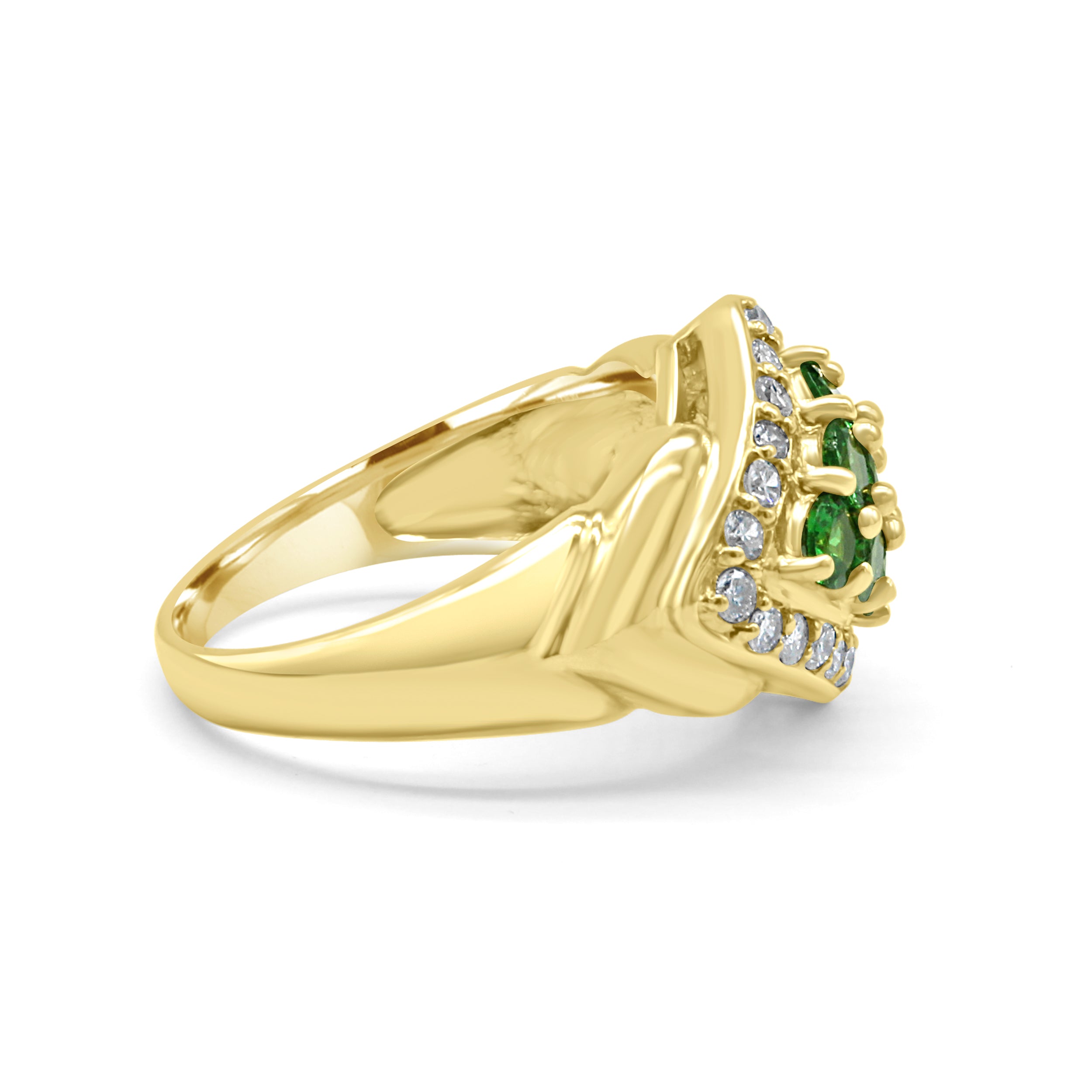  yellow gold ring with tsavorite stones and 1/3 ct diamonds