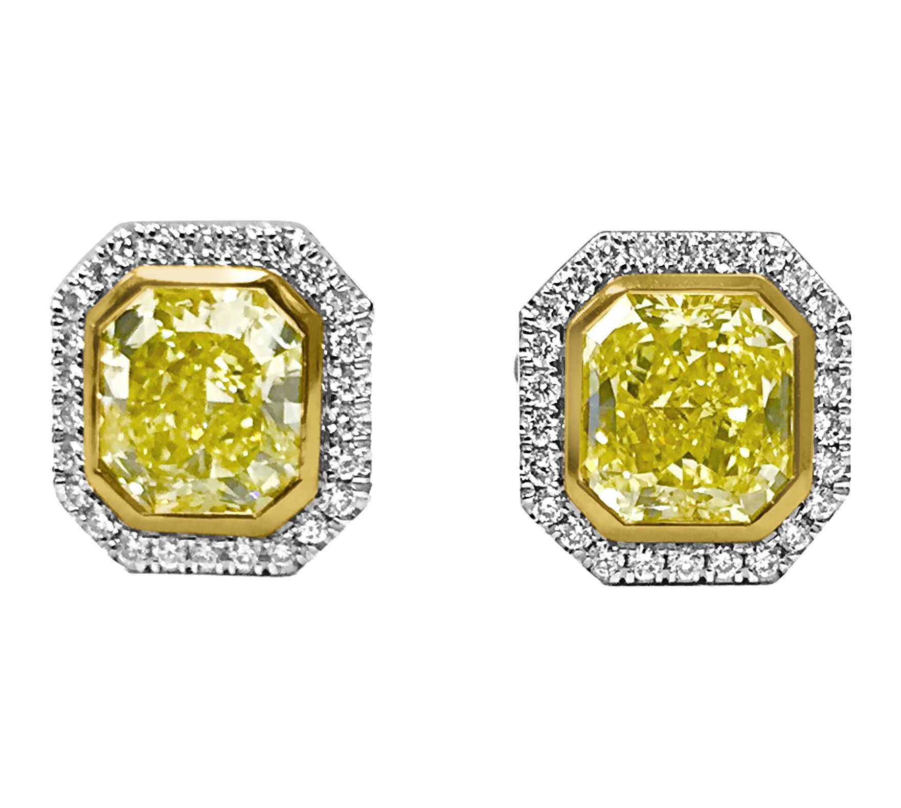  natural Fancy Intense Yellow Radiant cut diamond earrings