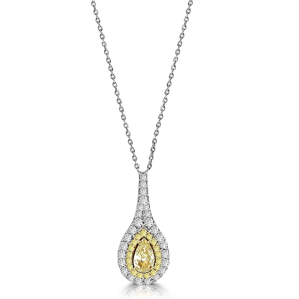 Yellow Canary color diamond pear shape center on diamond necklace