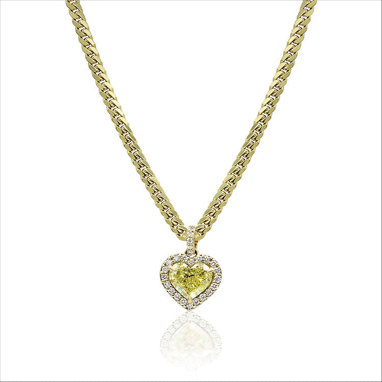 Cuban chain yellow gold with Fancy yellow diamond heart