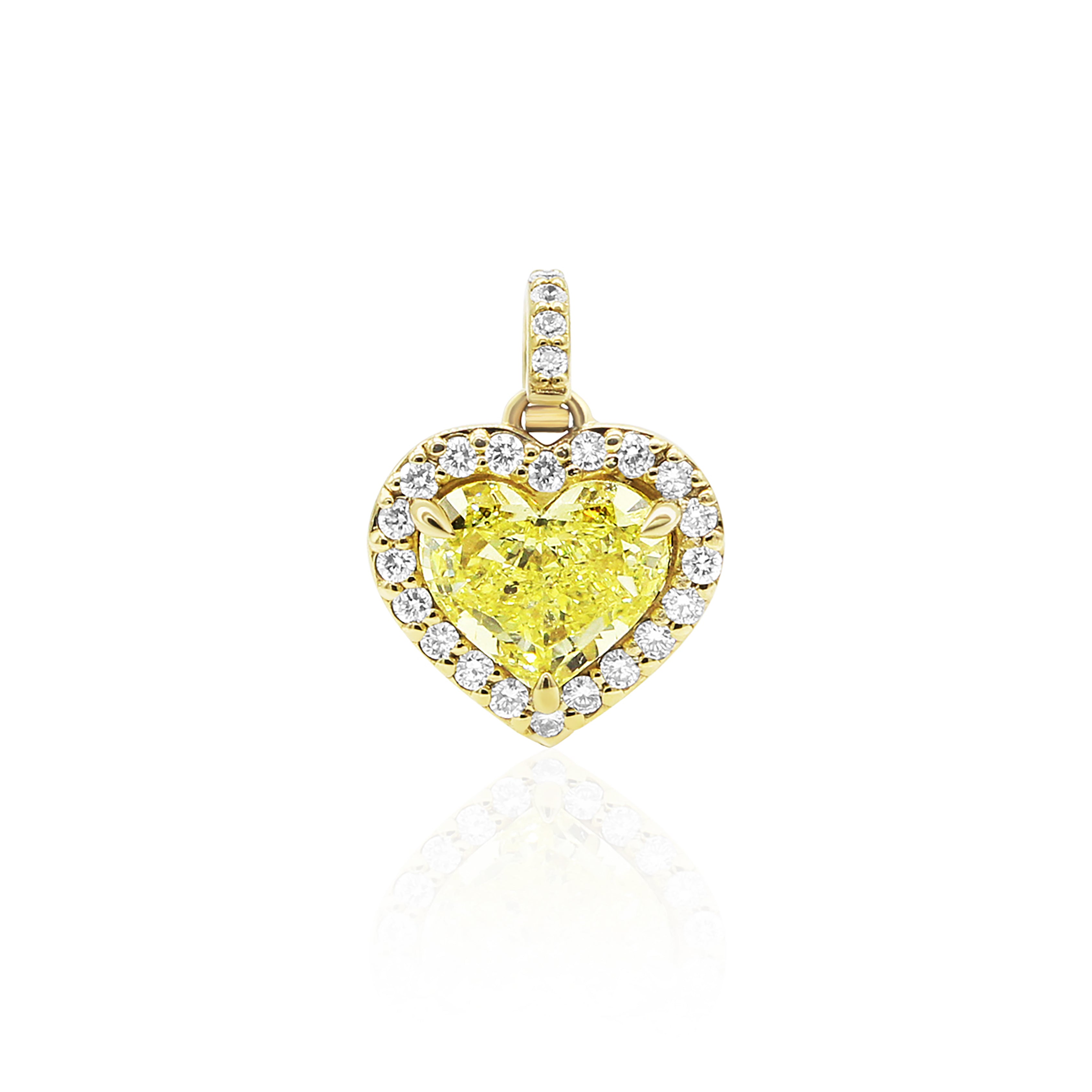 Fancy Yellow diamond hear shape Pendant with diamond pave