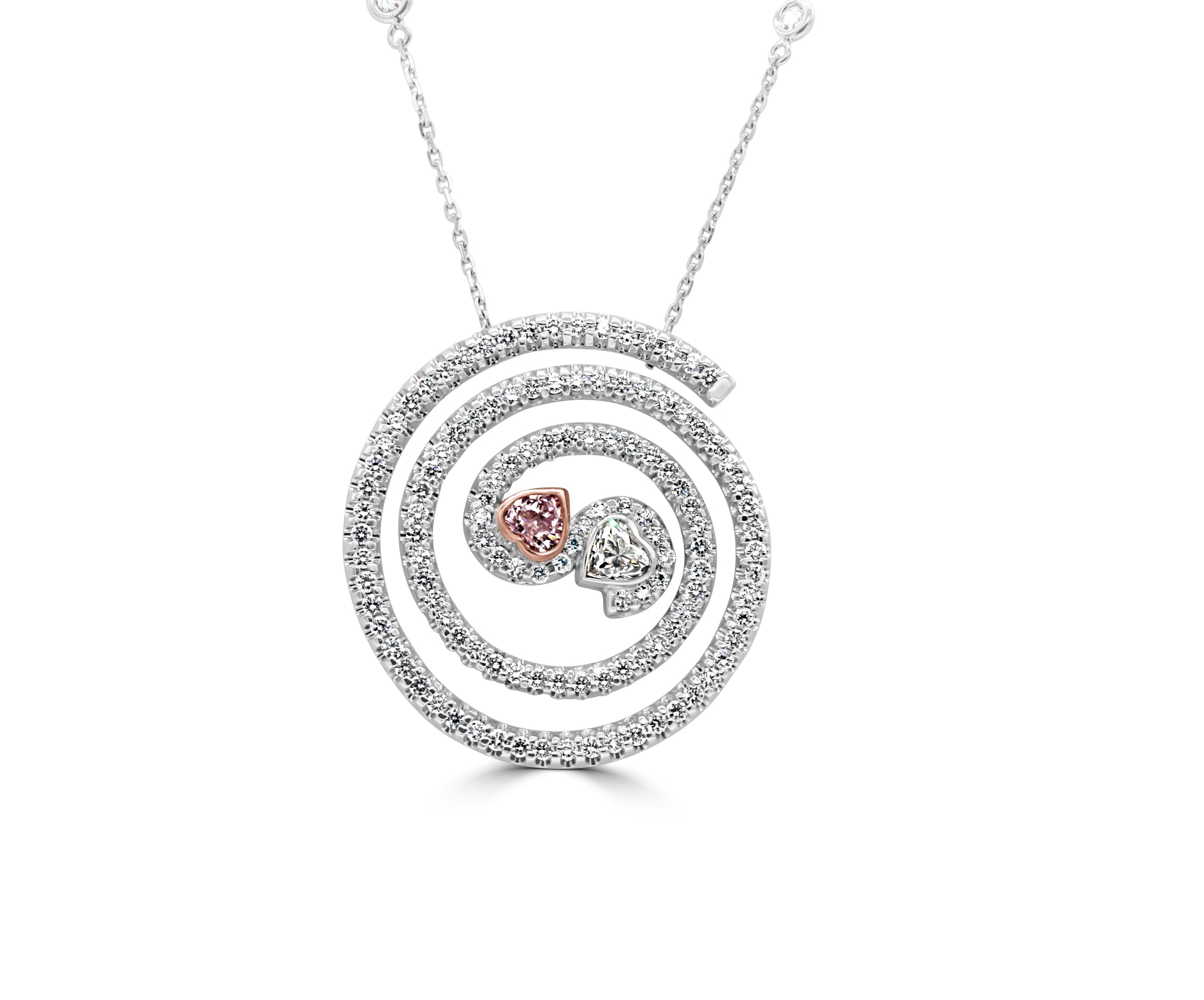 Yin-Yang Heart shape pendant-necklace with Fancy Pink diamond