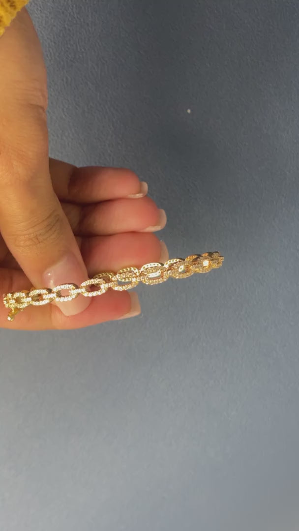 Gold Bangle with Diamond Pave link